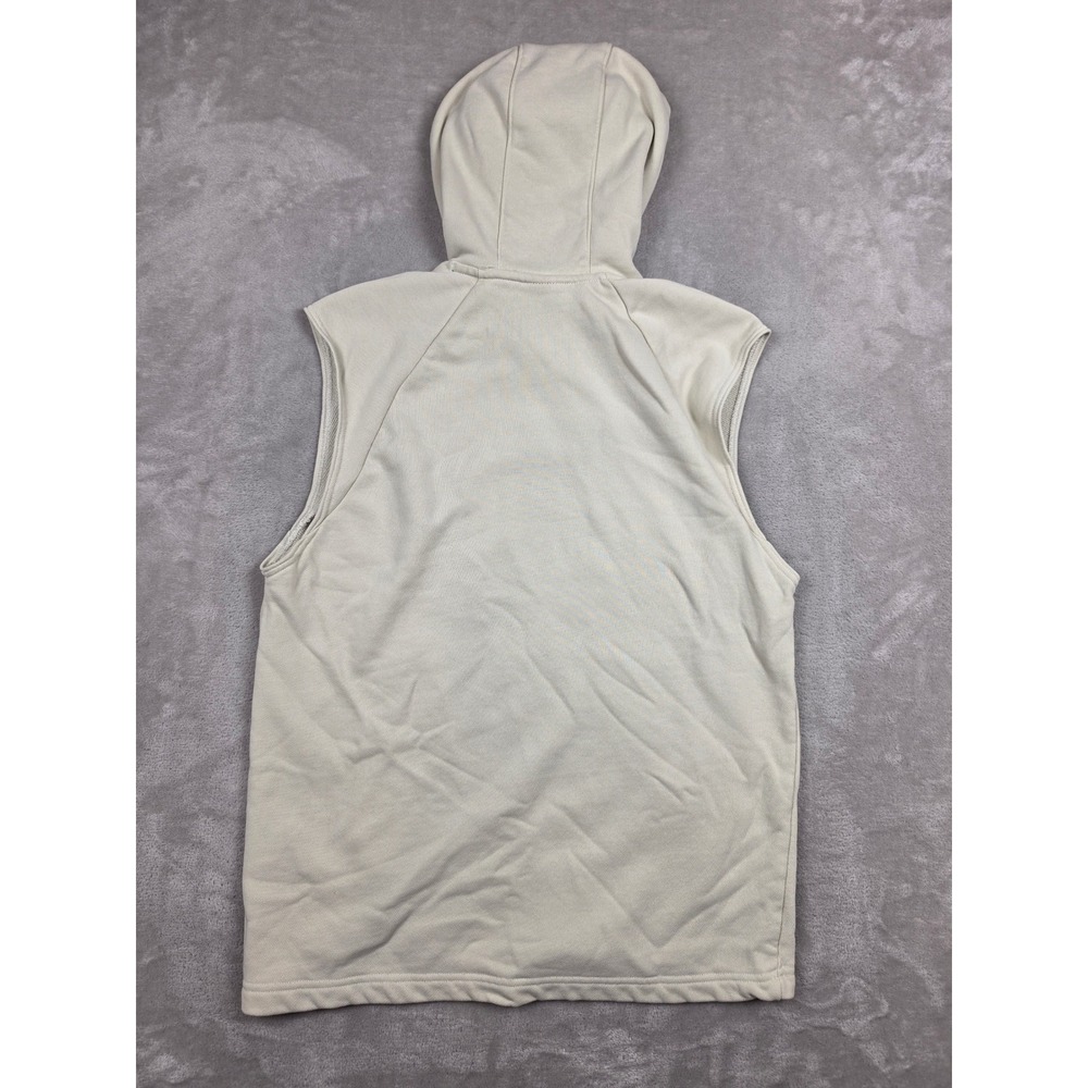 Under Armour Sleeveless Hoodie Mens Medium Beige Box Logo Sweatshirt - Picture 8 of 9
